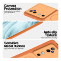 Orange Phone case for Vivo V40 5G highlighting raised camera protection, anti-slip texture, and responsive side buttons