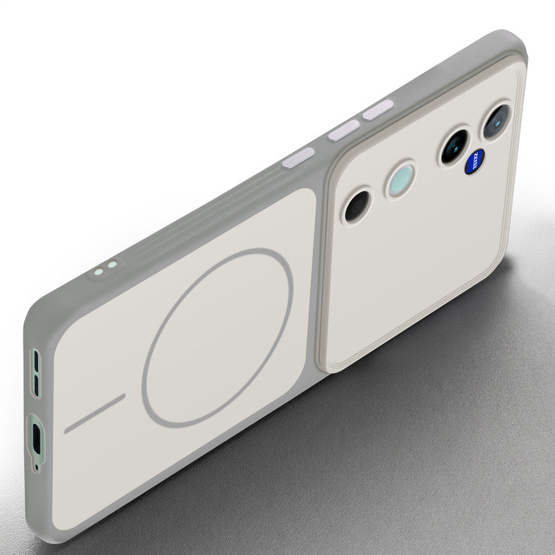 Slim silicone White phone case for Vivo V40 5G side angle view showing grip texture and precise cutouts