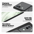 Black Phone case for Vivo V40e 5G highlighting raised camera protection, anti-slip texture, and responsive side buttons