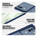 Blue Phone case for Vivo V40e 5G highlighting raised camera protection, anti-slip texture, and responsive side buttons