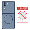 Dual tone silicone Blue phone cover for Vivo V40e 5G showing wireless charging not supported notice