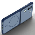 Slim silicone Blue phone case for Vivo V40e 5G side angle view showing grip texture and precise cutouts