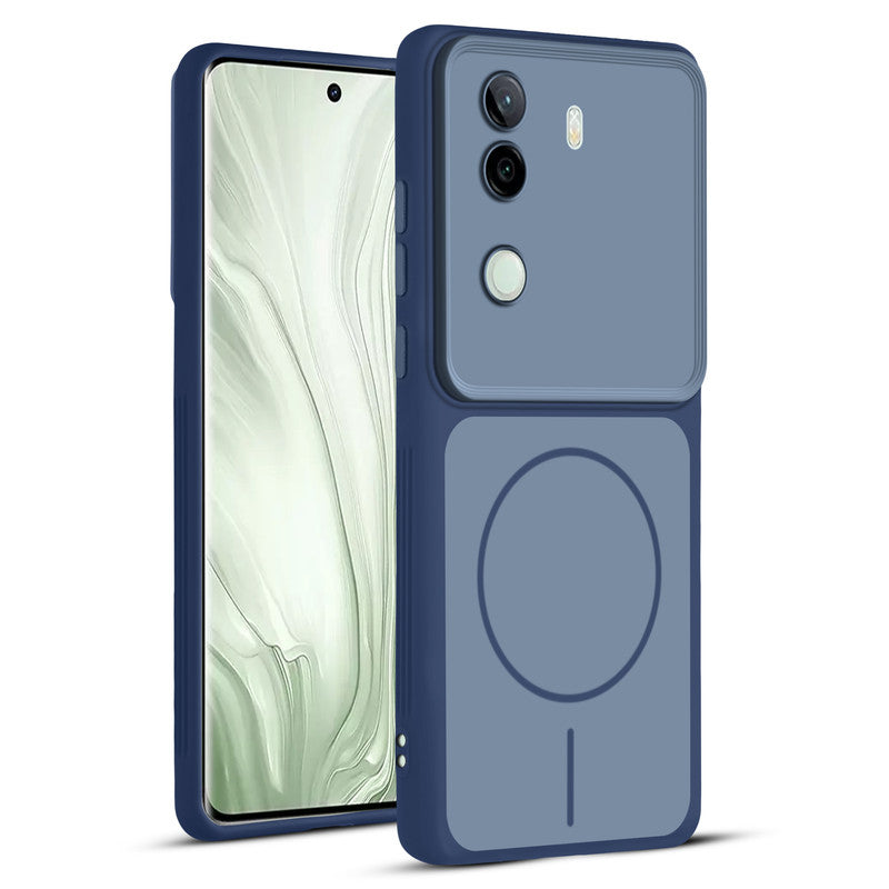 Full protective dual tone Blue silicone case for Vivo V40e 5G showing front and back design coverage