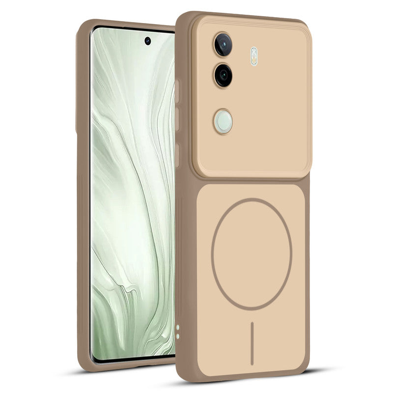 Full protective dual tone Brown silicone case for Vivo V40e 5G showing front and back design coverage