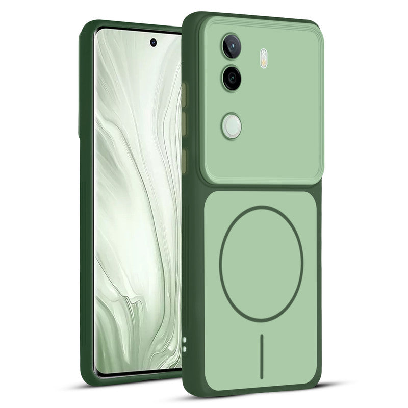 Full protective dual tone Green silicone case for Vivo V40e 5G showing front and back design coverage