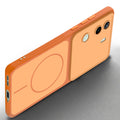 Slim silicone Orange phone case for Vivo V40e 5G side angle view showing grip texture and precise cutouts