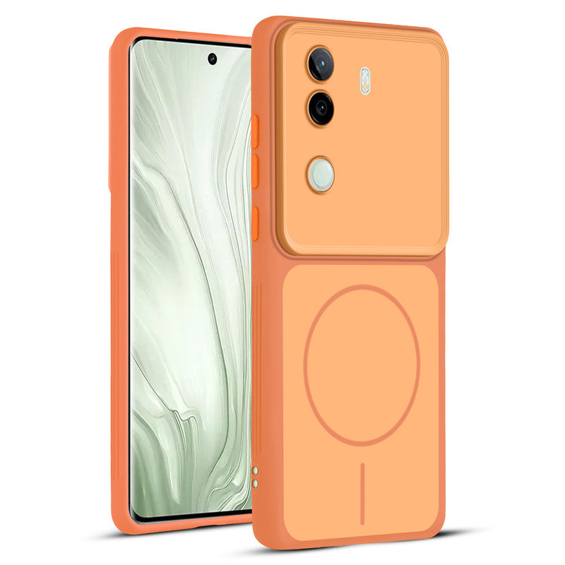 Full protective dual tone Orange silicone case for Vivo V40e 5G showing front and back design coverage