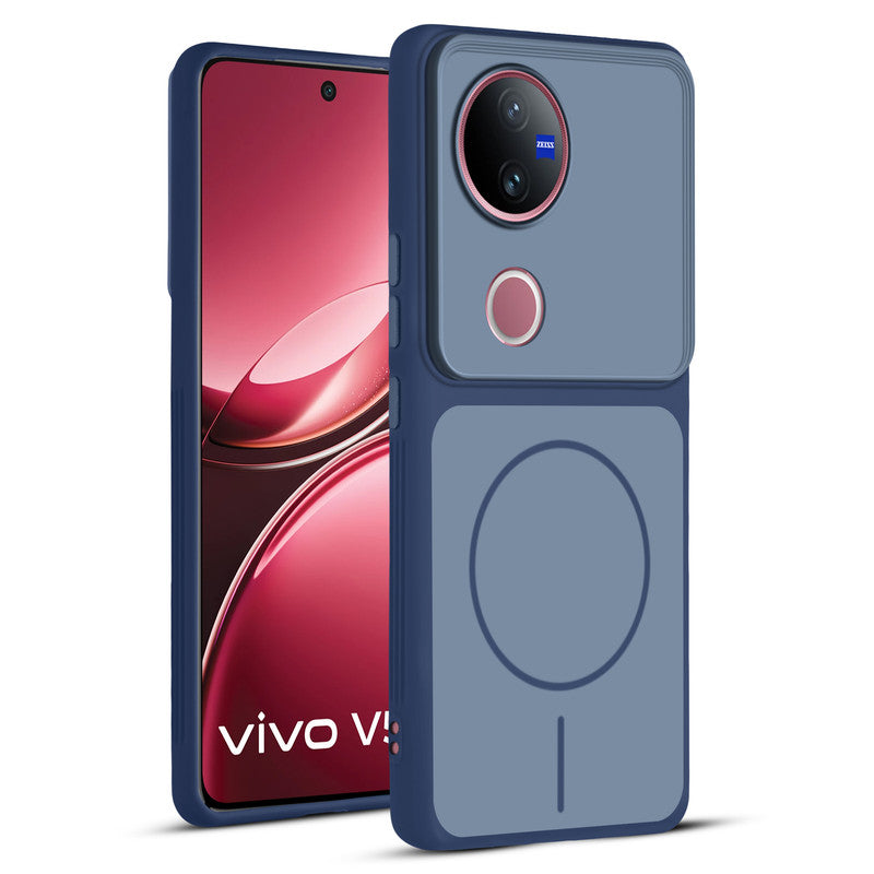 Full protective dual tone Blue silicone case for Vivo V50 5G showing front and back design coverage