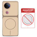 Dual tone silicone Brown phone cover for Vivo V50 5G showing wireless charging not supported notice
