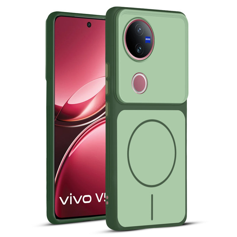 Full protective dual tone Green silicone case for Vivo V50 5G showing front and back design coverage