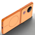 Slim silicone Orange phone case for Vivo V50 5G side angle view showing grip texture and precise cutouts