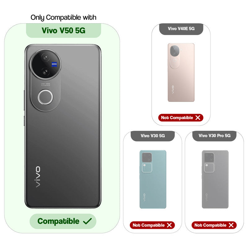 Compatibility comparison image showing Vivo V50 5G supported, while other models are not compatible.