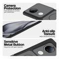Black Phone case for Vivo V50e 5G highlighting raised camera protection, anti-slip texture, and responsive side buttons