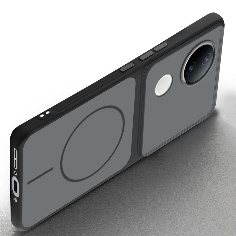 Slim silicone Black phone case for Vivo V50e 5G side angle view showing grip texture and precise cutouts