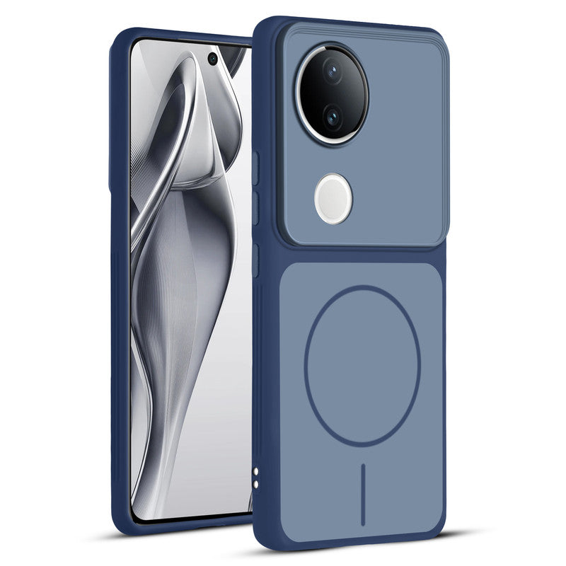 Full protective dual tone Blue silicone case for Vivo V50e 5G showing front and back design coverage