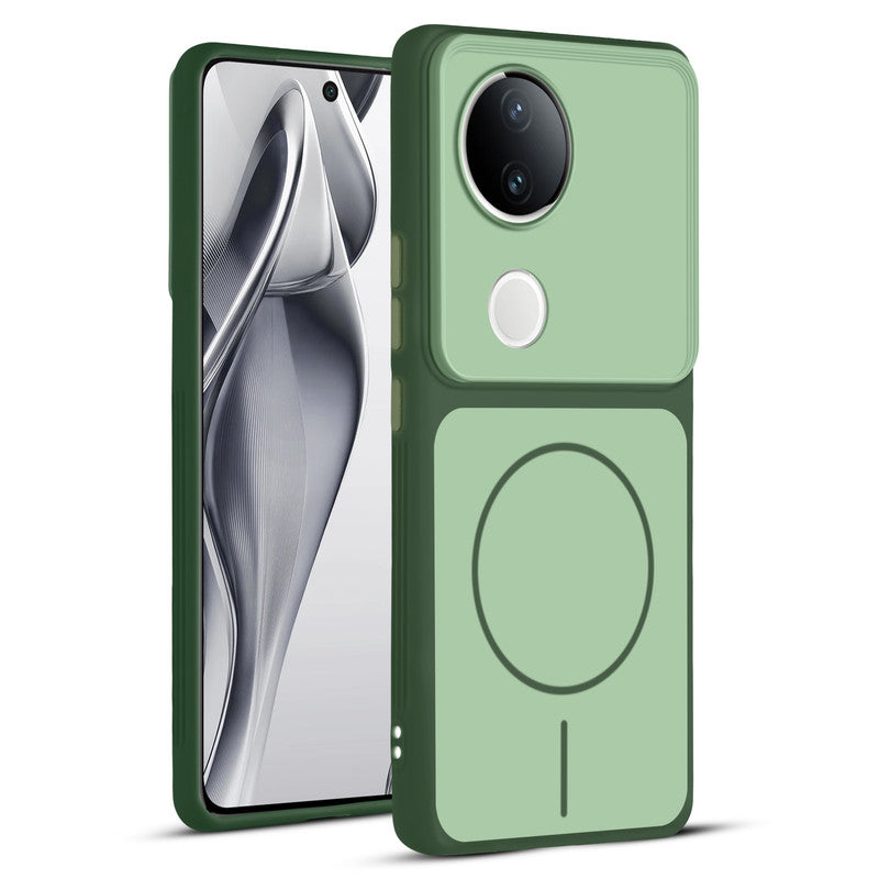 Full protective dual tone Green silicone case for Vivo V50e 5G showing front and back design coverage
