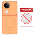 Dual tone silicone Orange phone cover for Vivo V50e 5G showing wireless charging not supported notice
