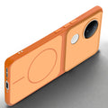 Slim silicone Orange phone case for Vivo V50e 5G side angle view showing grip texture and precise cutouts