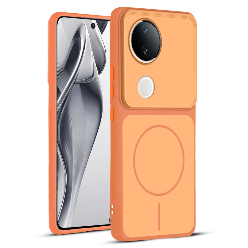 Full protective dual tone Orange silicone case for Vivo V50e 5G showing front and back design coverage