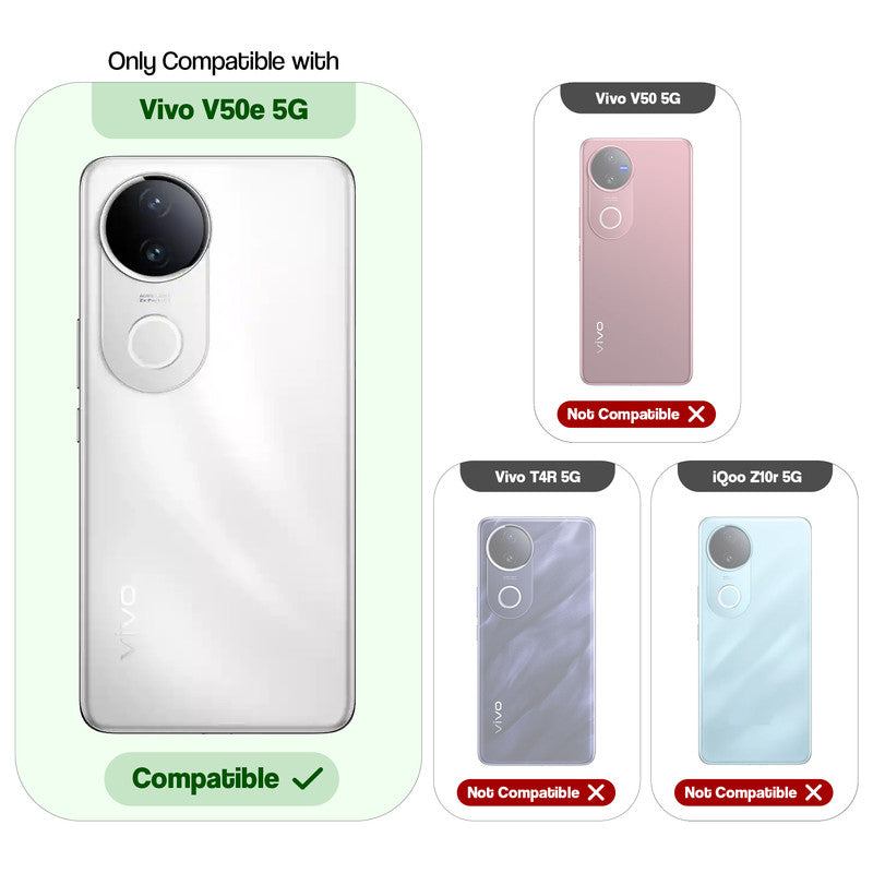 Compatibility comparison image showing Vivo V50e 5G supported, while other models are not compatible.