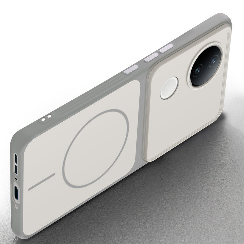 Slim silicone White phone case for Vivo V50e 5G side angle view showing grip texture and precise cutouts