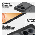 Black Phone case for Vivo V60 5G highlighting raised camera protection, anti-slip texture, and responsive side buttons