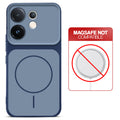 Dual tone silicone Blue phone cover for Vivo V60 5G showing wireless charging not supported notice