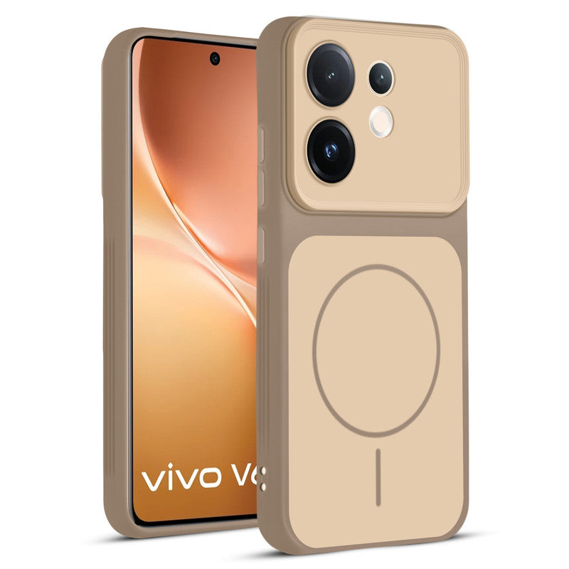 Full protective dual tone Brown silicone case for Vivo V60 5G showing front and back design coverage