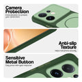 Green Phone case for Vivo V60 5G highlighting raised camera protection, anti-slip texture, and responsive side buttons