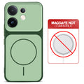 Dual tone silicone Green phone cover for Vivo V60 5G showing wireless charging not supported notice