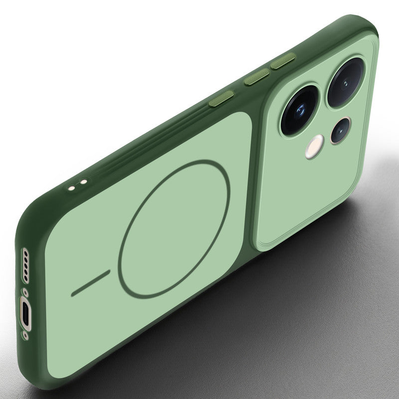 Slim silicone Green phone case for Vivo V60 5G side angle view showing grip texture and precise cutouts