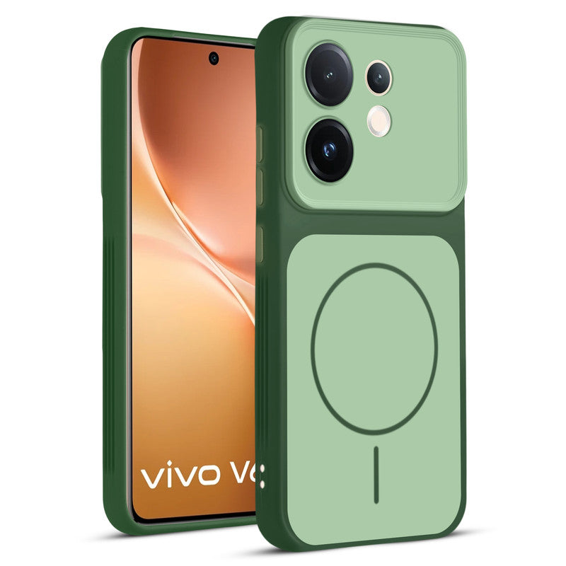 Full protective dual tone Green silicone case for Vivo V60 5G showing front and back design coverage