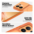 Orange Phone case for Vivo V60 5G highlighting raised camera protection, anti-slip texture, and responsive side buttons