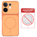 Dual tone silicone Orange phone cover for Vivo V60 5G showing wireless charging not supported notice