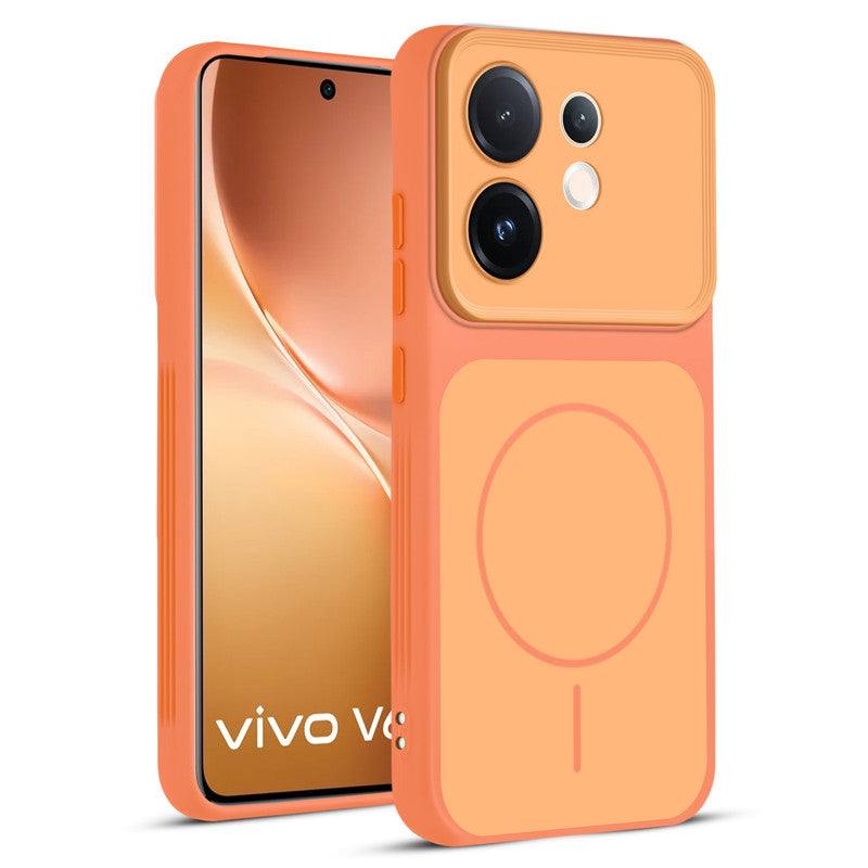 Full protective dual tone Orange silicone case for Vivo V60 5G showing front and back design coverage
