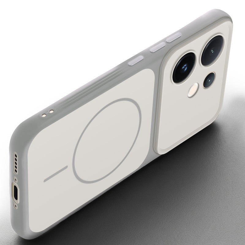 Slim silicone White phone case for Vivo V60 5G side angle view showing grip texture and precise cutouts