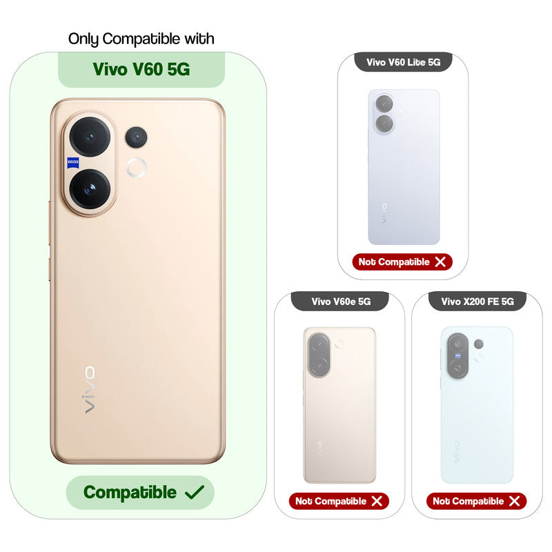 Compatibility guide showing the back cover designed only for Vivo V60 5G.