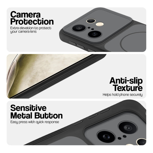 Black Phone case for Vivo X200 FE 5G highlighting raised camera protection, anti-slip texture, and responsive side buttons