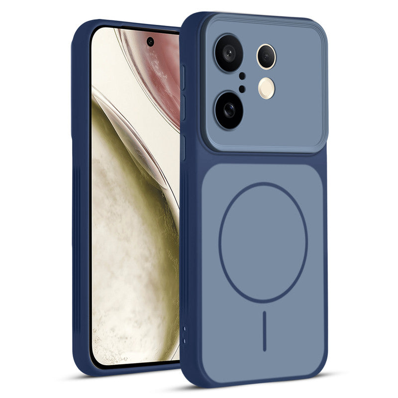 Full protective dual tone Blue silicone case for Vivo X200 FE 5G showing front and back design coverage