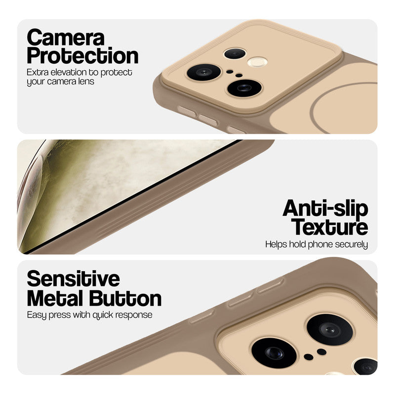 Brown Phone case for Vivo X200 FE 5G highlighting raised camera protection, anti-slip texture, and responsive side buttons