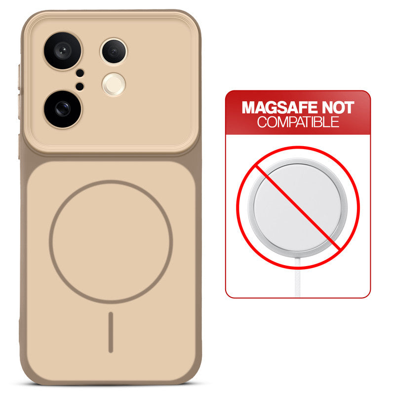 Dual tone silicone Brown phone cover for Vivo X200 FE 5G showing wireless charging not supported notice