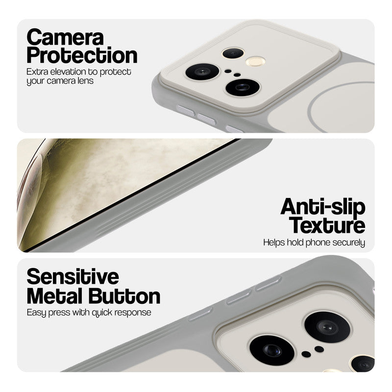 White Phone case for Vivo X200 FE 5G highlighting raised camera protection, anti-slip texture, and responsive side buttons