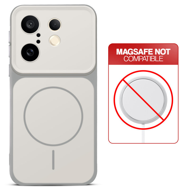 Dual tone silicone White phone cover for Vivo X200 FE 5G showing wireless charging not supported notice