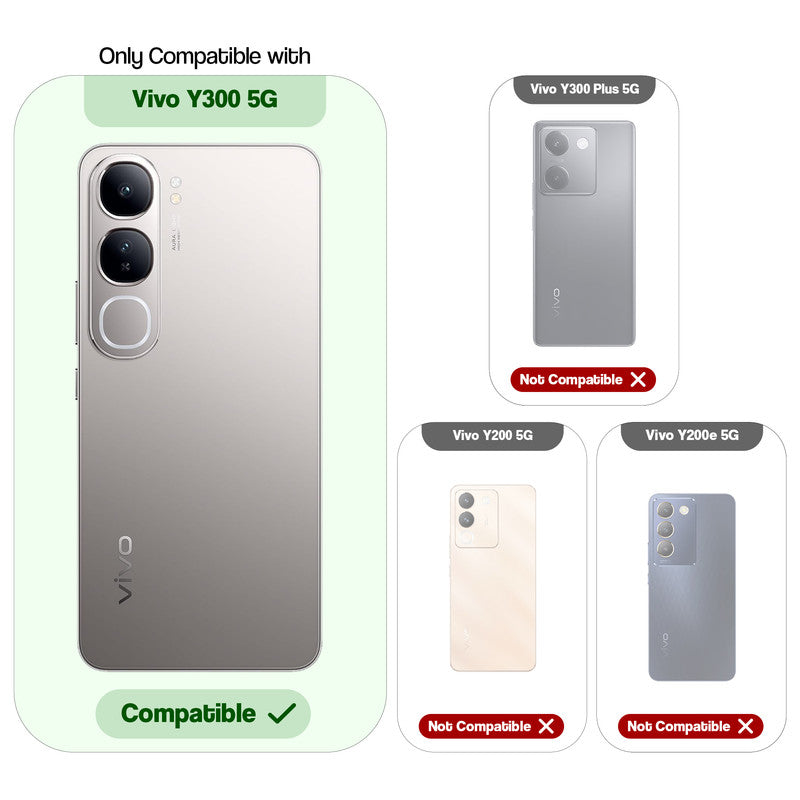 Compatibility comparison image showing Vivo Y300 5G supported, while other models are not compatible.