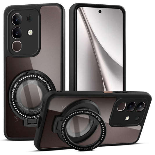 Transparent Back Cover with Silicone Frame Ring Stand Case for Vivo Y31 Pro 5G