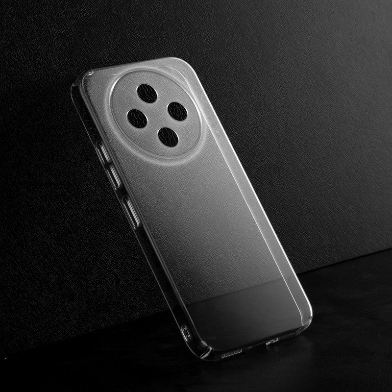 Crystal clear anti-yellow hard back case for Vivo Y500 5G placed on surface showing slim profile and precise camera cutouts