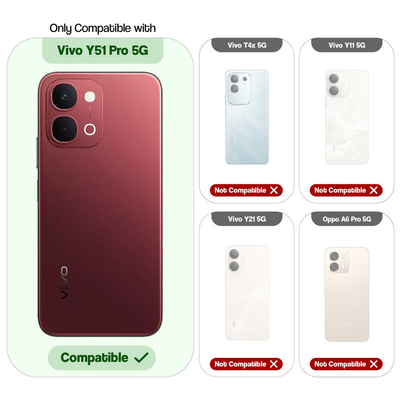 Compatibility guide showing the back cover designed only for Vivo Y51 Pro 5G.