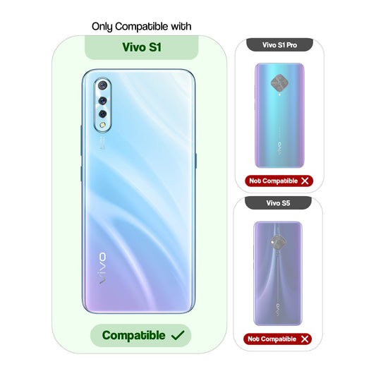 Clear hard back case compatibility guide showing fit for Vivo S1 Pro and not compatible with other models