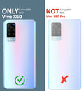 Clear hard back case compatibility guide showing fit for Vivo X60 5G and not compatible with other models