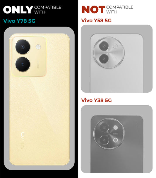 Clear hard back case compatibility guide showing fit for Vivo Y78 5G and not compatible with other models